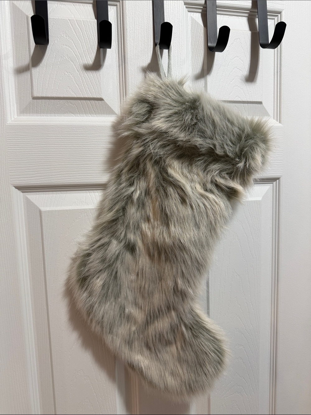 Faux Fur Holiday Stocking in Light Gray